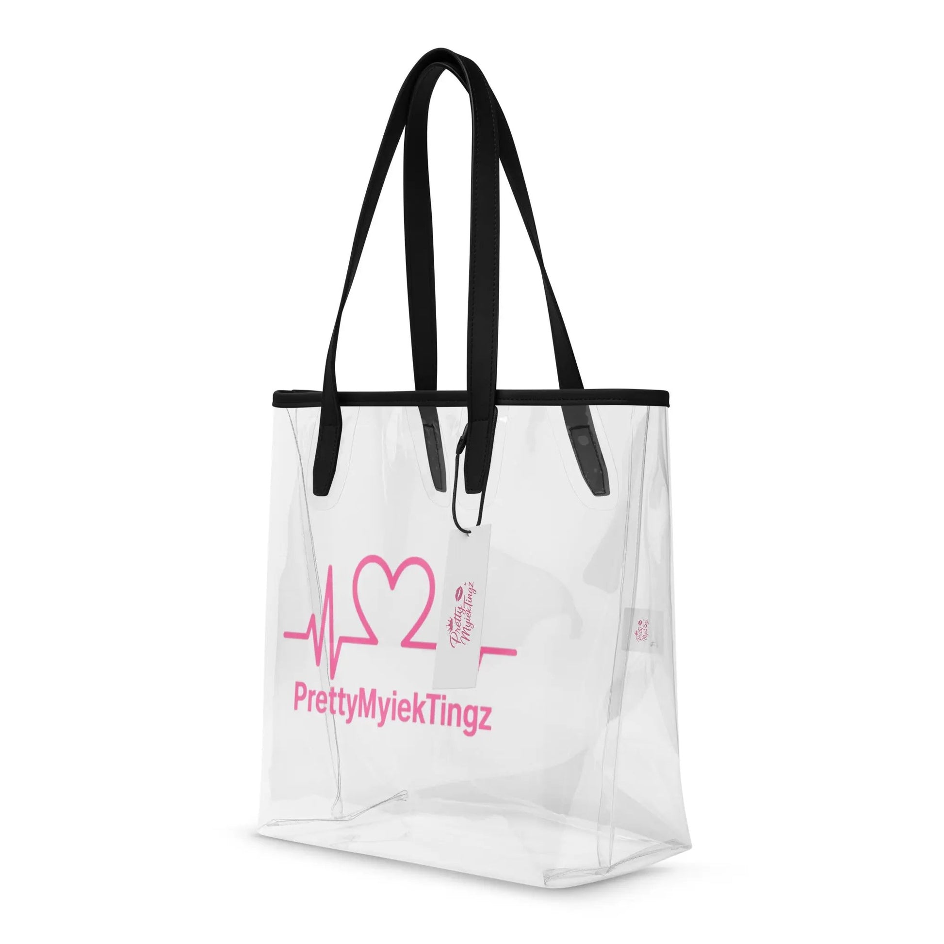 PrettyMyiek Heartbeat Clear Stadium Tote Bag - Black Handles PrettyMyiekTingz