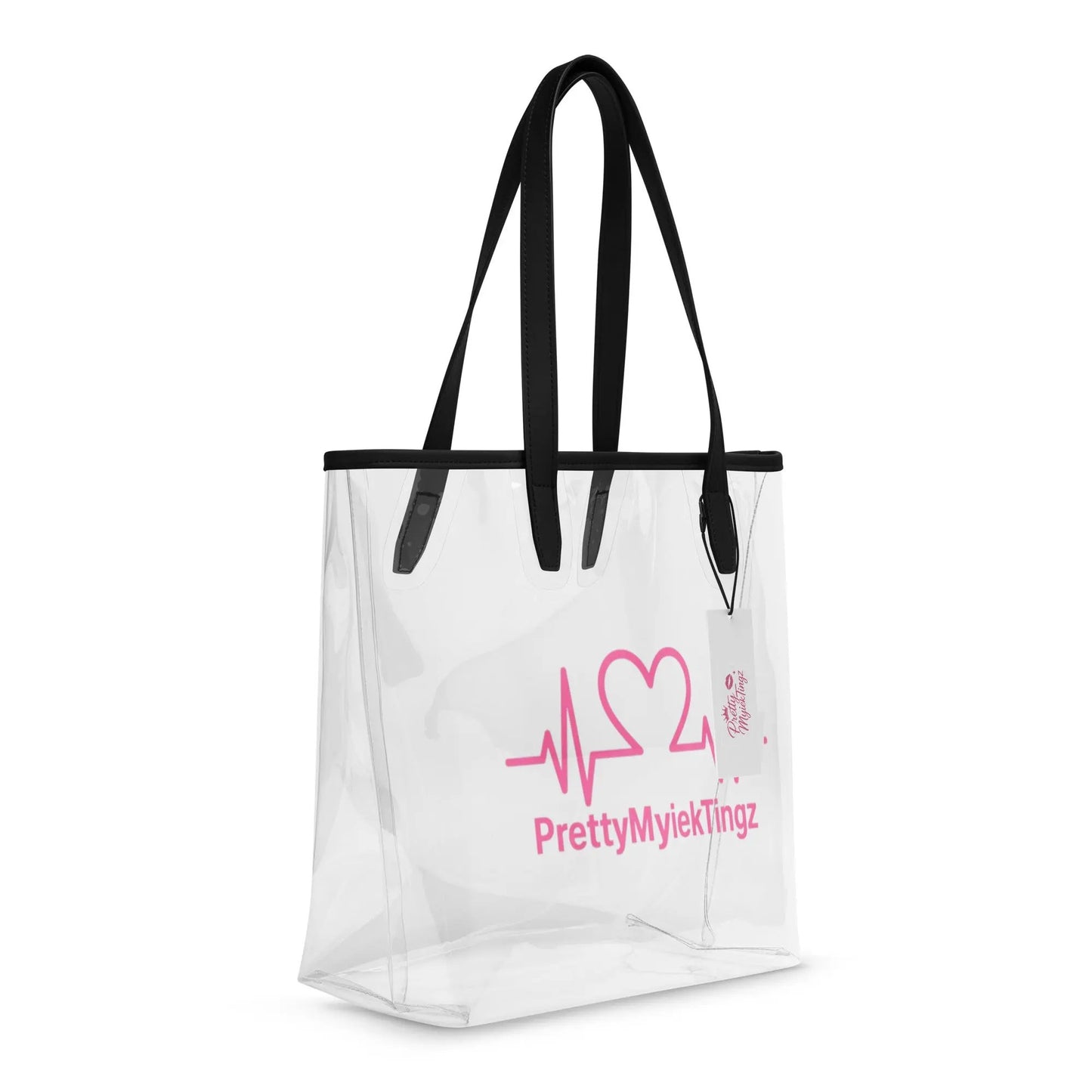 PrettyMyiek Heartbeat Clear Stadium Tote Bag - Black Handles PrettyMyiekTingz