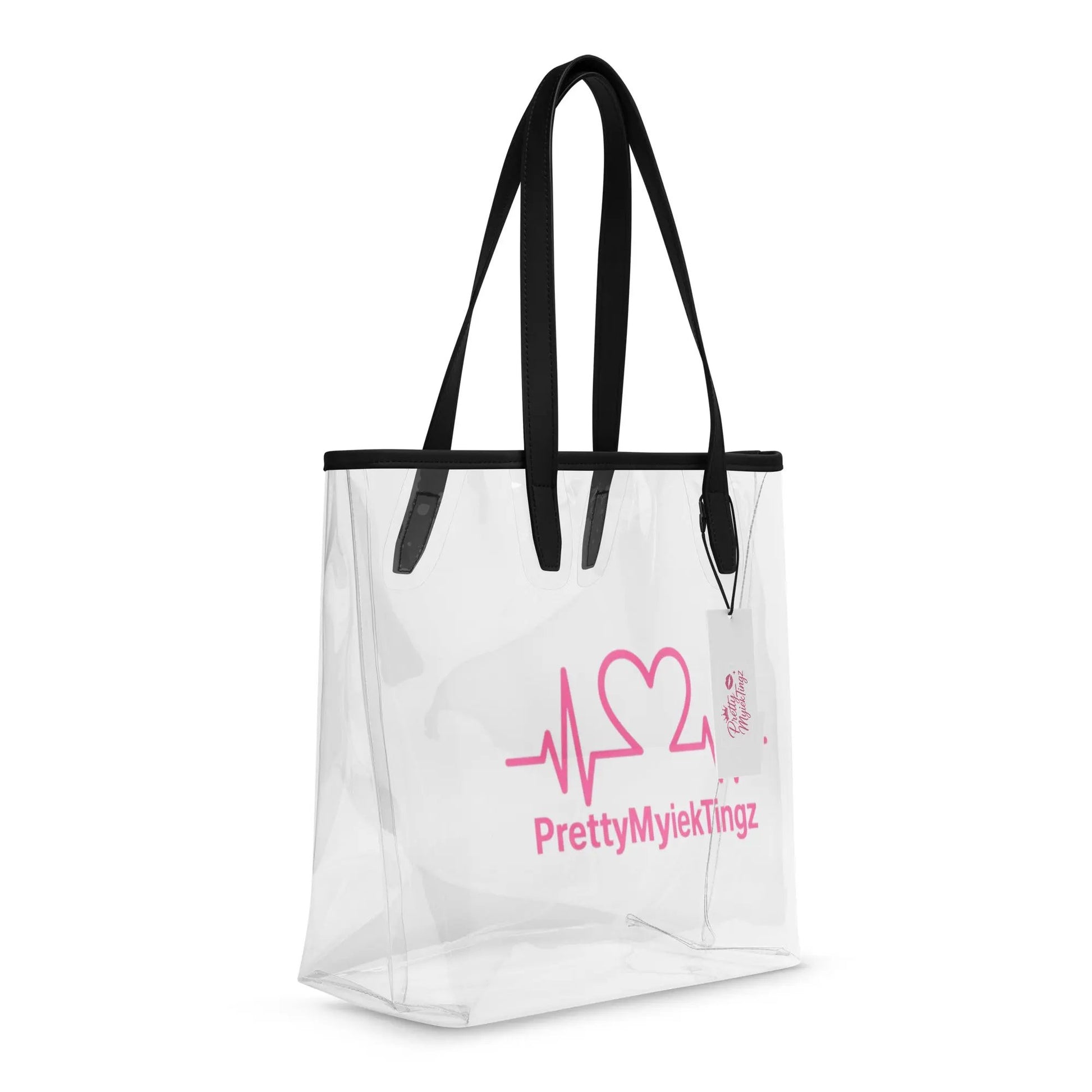 PrettyMyiek Heartbeat Clear Stadium Tote Bag - Black Handles PrettyMyiekTingz